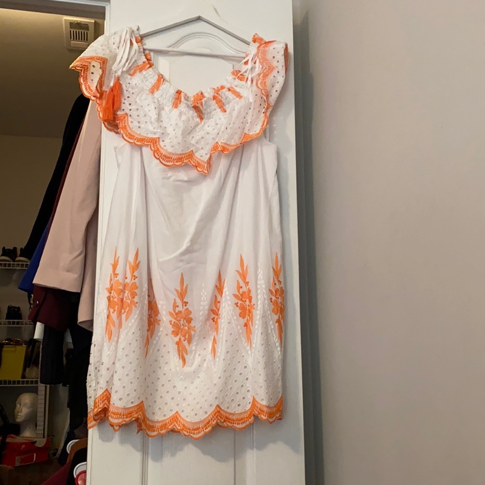 Orange&White flowy mini dress